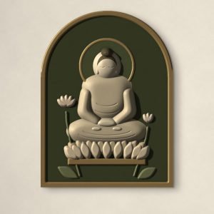 Blossom Buddha relief in an arched olive panel